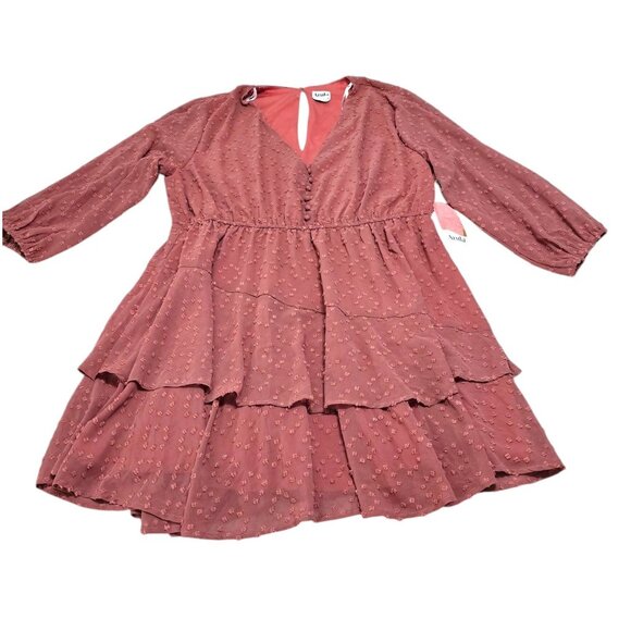 Arula Womens Tiered Dress With Textured Dot Design Dusty‎ Rose M - Picture 2 of 14